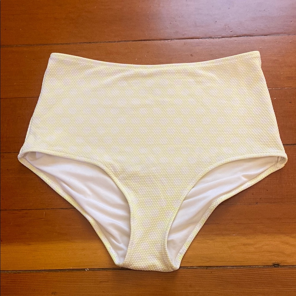Aerie Yellow High-Waisted Bikini Bottoms with white polka dots